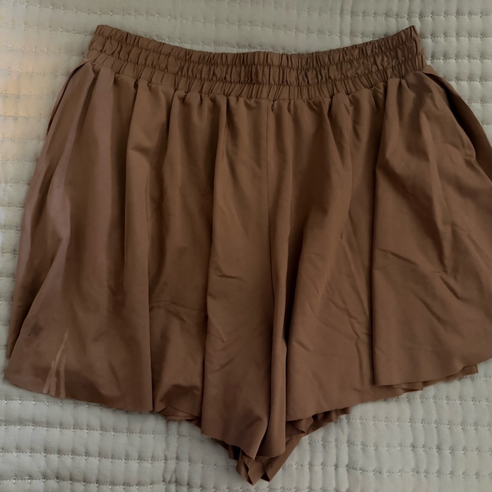 Love Tree Brown High-Waist Elastic Waist Skort
